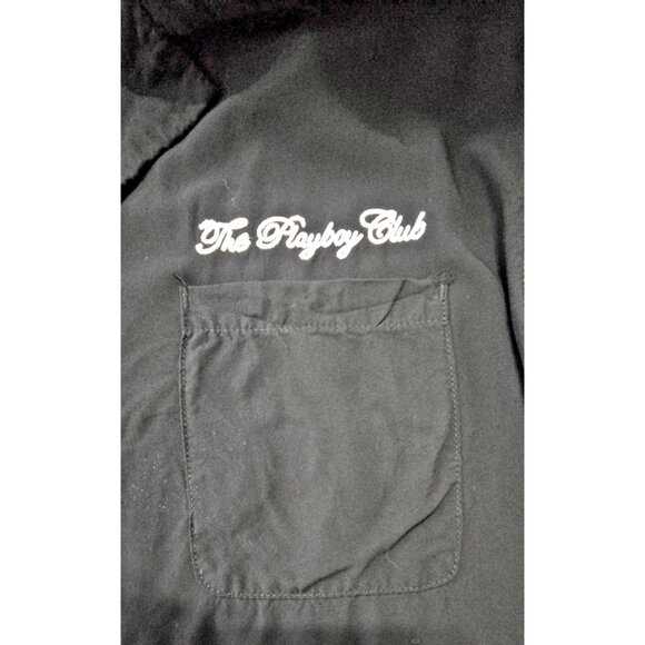 VTG Playboy Club Shirt M | Black Rayon Button-Down Bunny Logo 70s Style - Picture 3 of 6